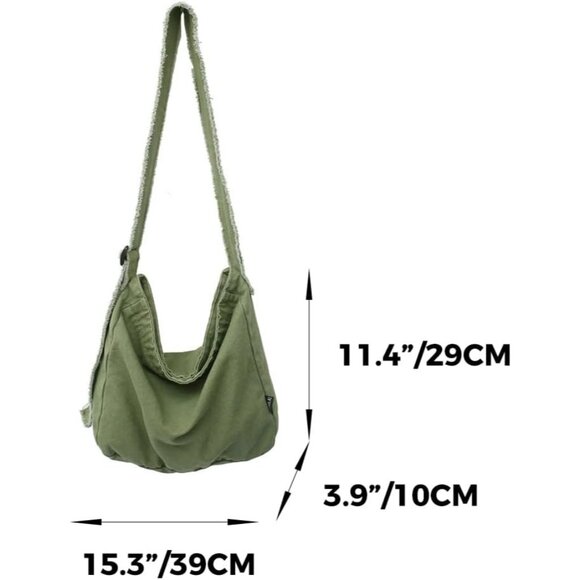 Crossbody Canvas Bag Hobo Hippie Sling Purses for Travel, Office, Shopping - Picture 4 of 7